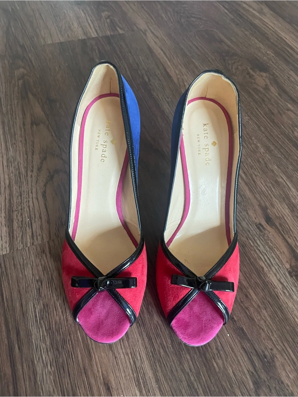 Kate Spade New York Suede Colorblock peep Toe Bow 8.5